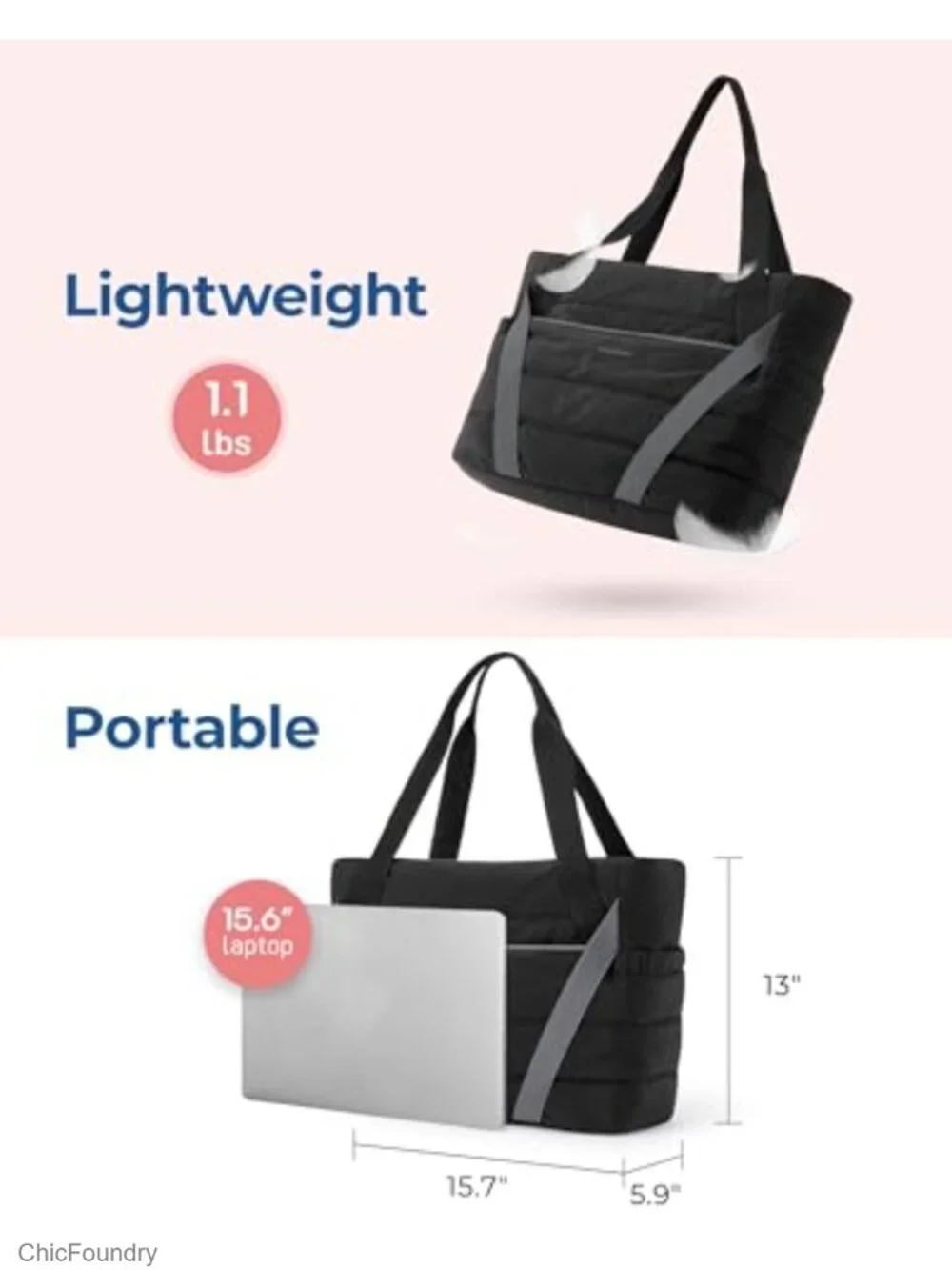 Large Nylon Tote Bag with Yoga Mat Straps for Women